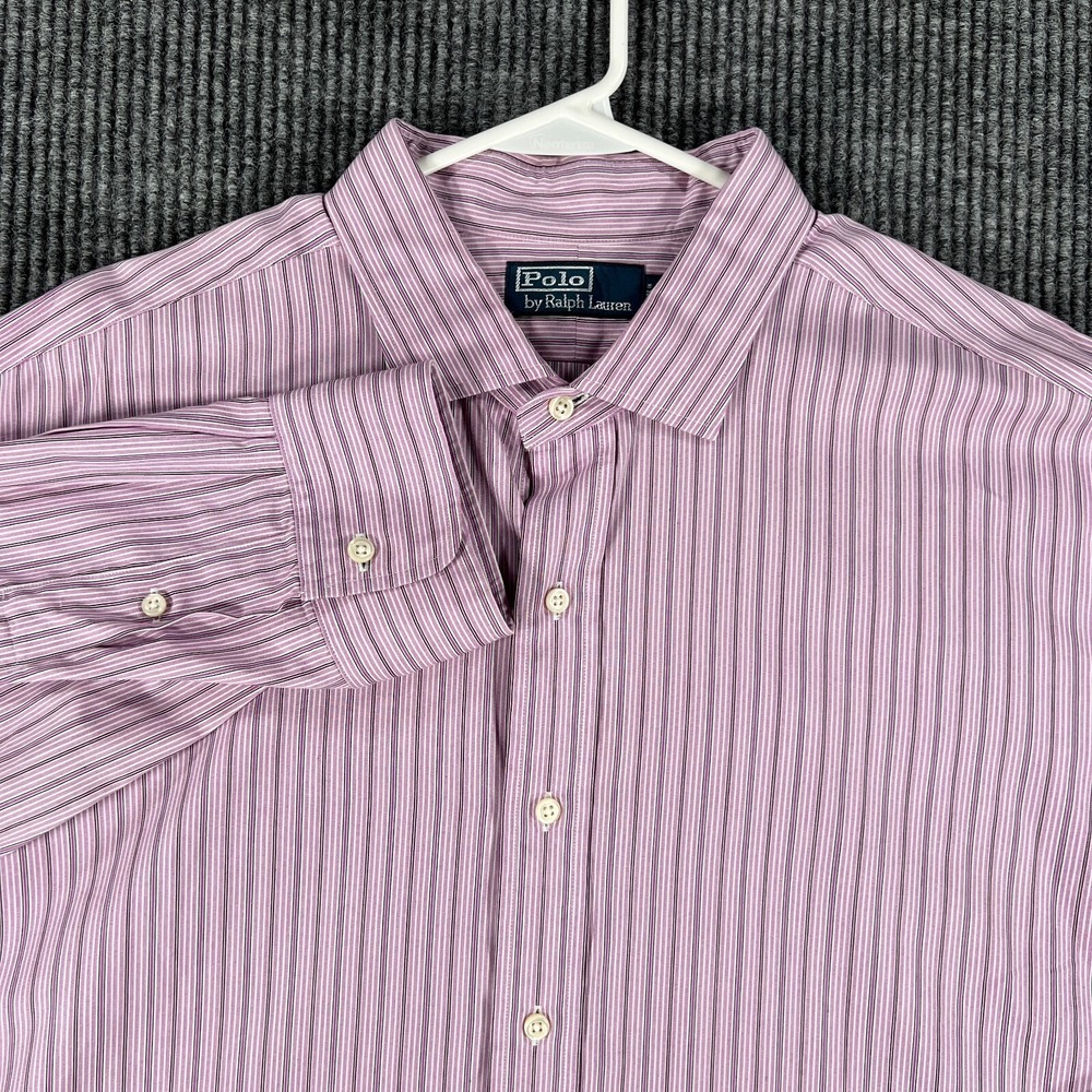 Polo Ralph Lauren Shirt Mens 2XL XXL Purple Striped Long Sleeve Button Up